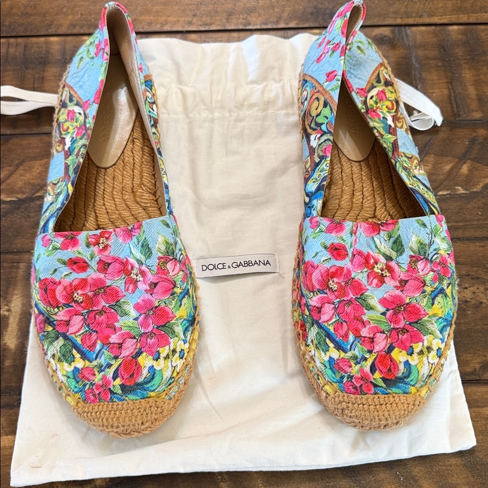 Dolce & Gabbana Multicolor Floral Print Fabric Espadrille Flats EU 40 US 10 - Picture 13 of 14
